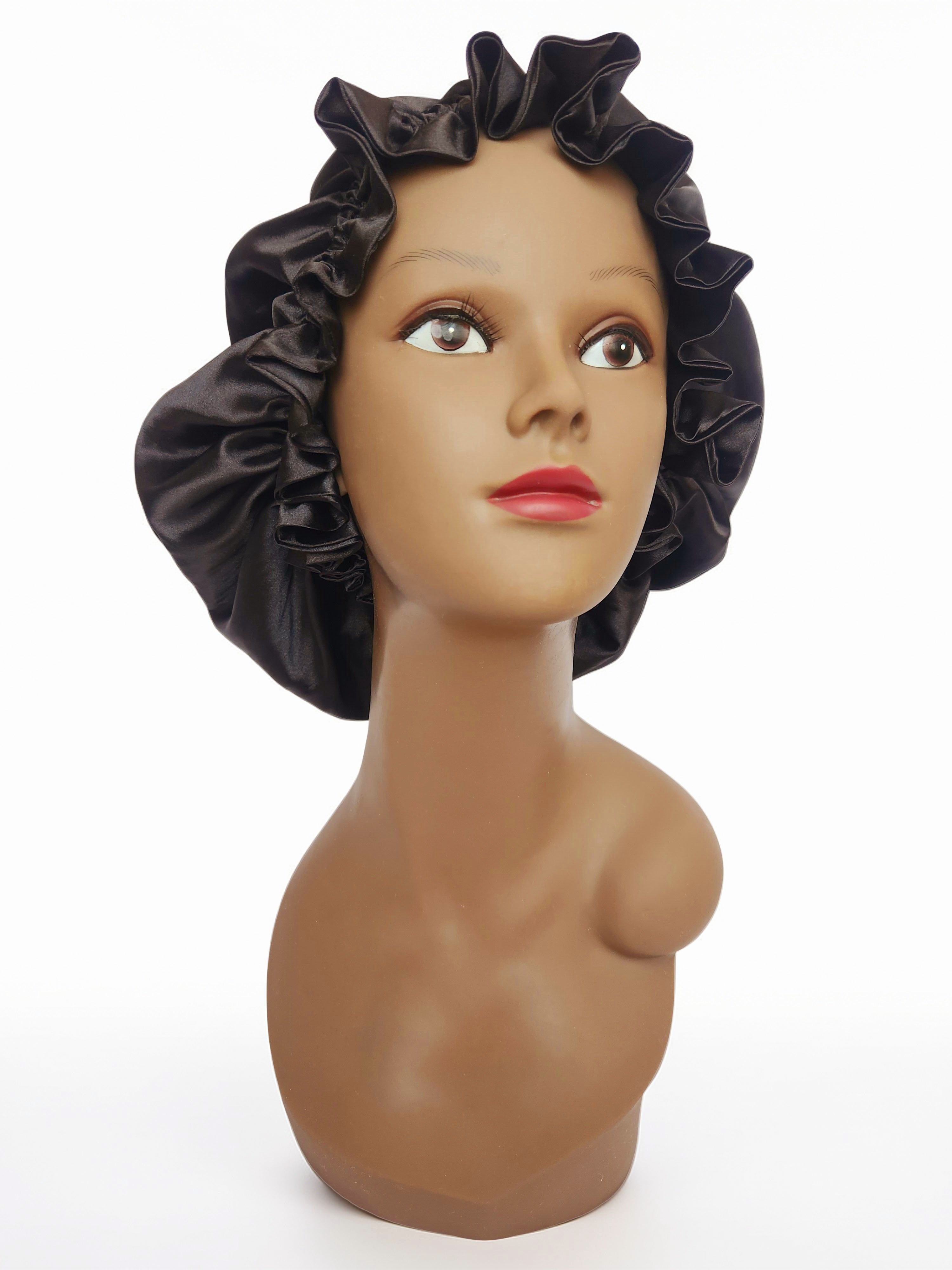 Elastic Ruffle Bonnet - black
