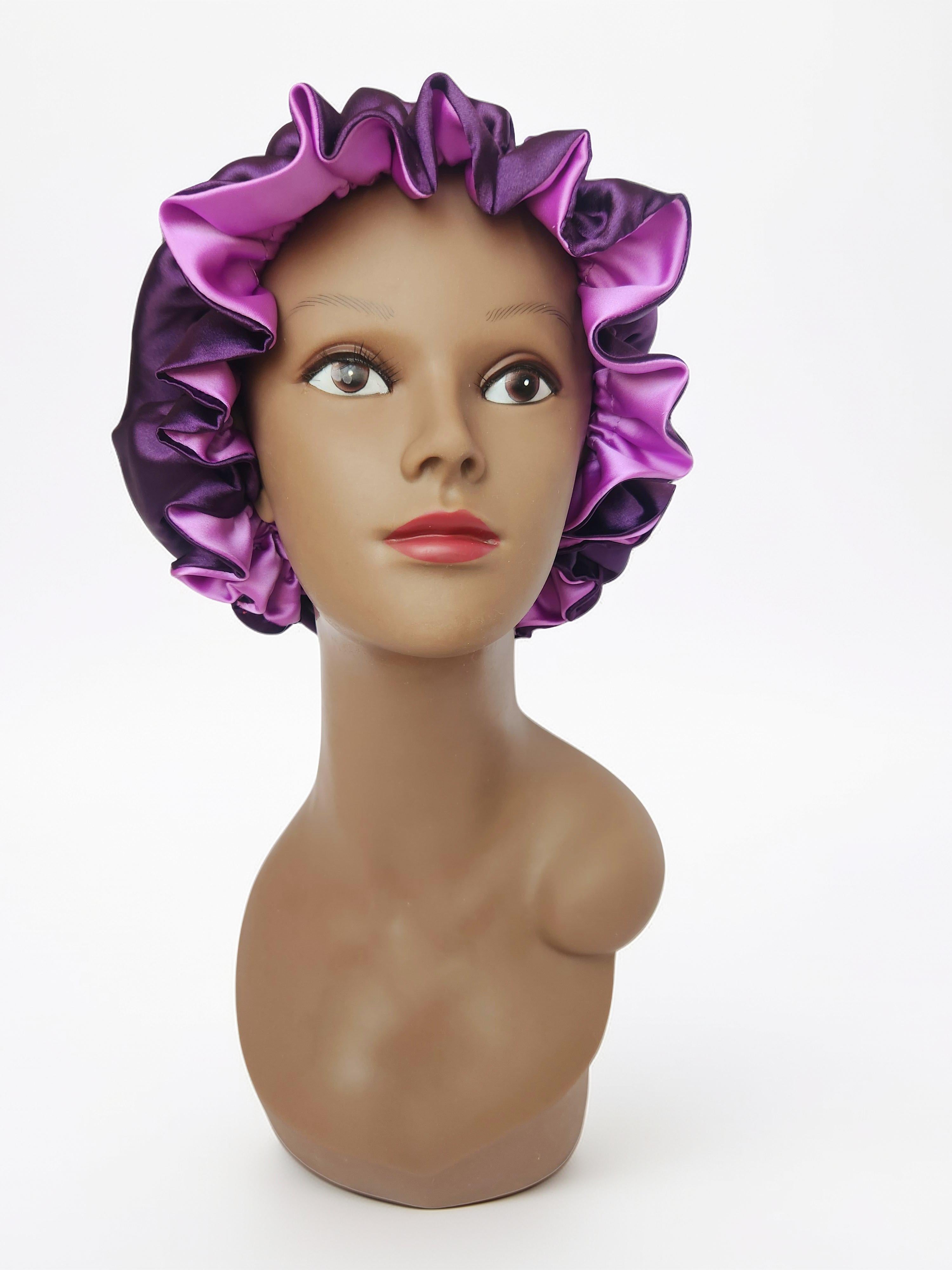 Elastic Ruffle Bonnet (Two Toned) - purple