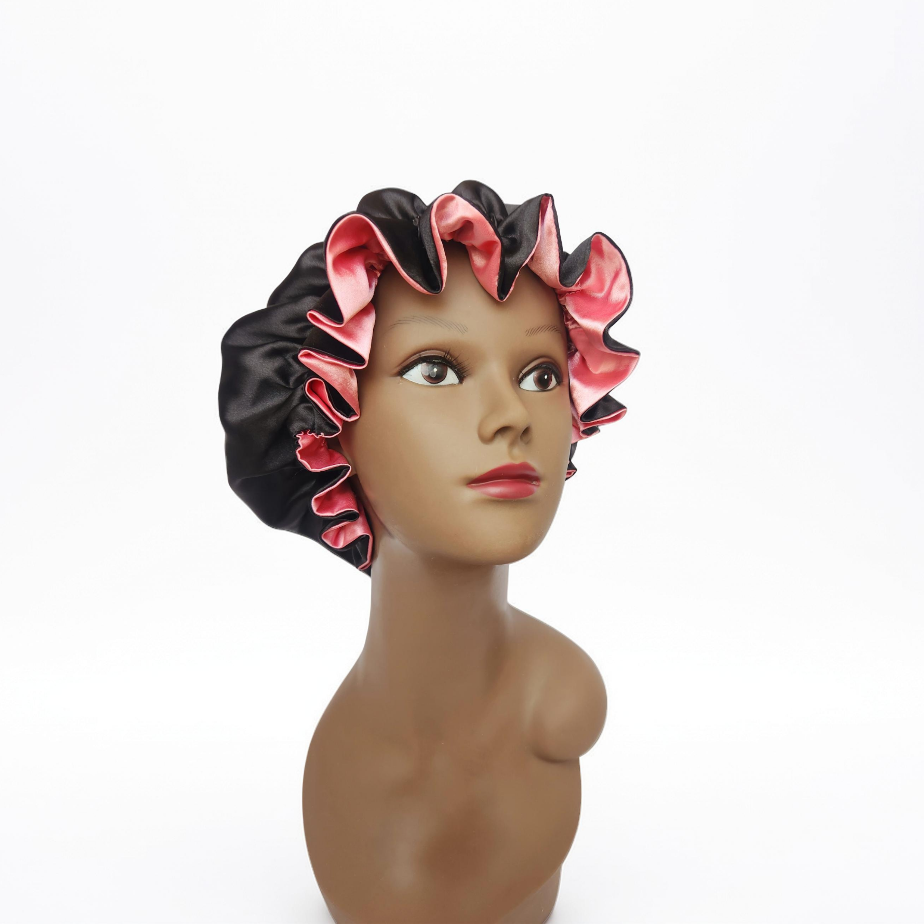 Elastic Ruffle Bonnet (Two Toned)-black/pink
