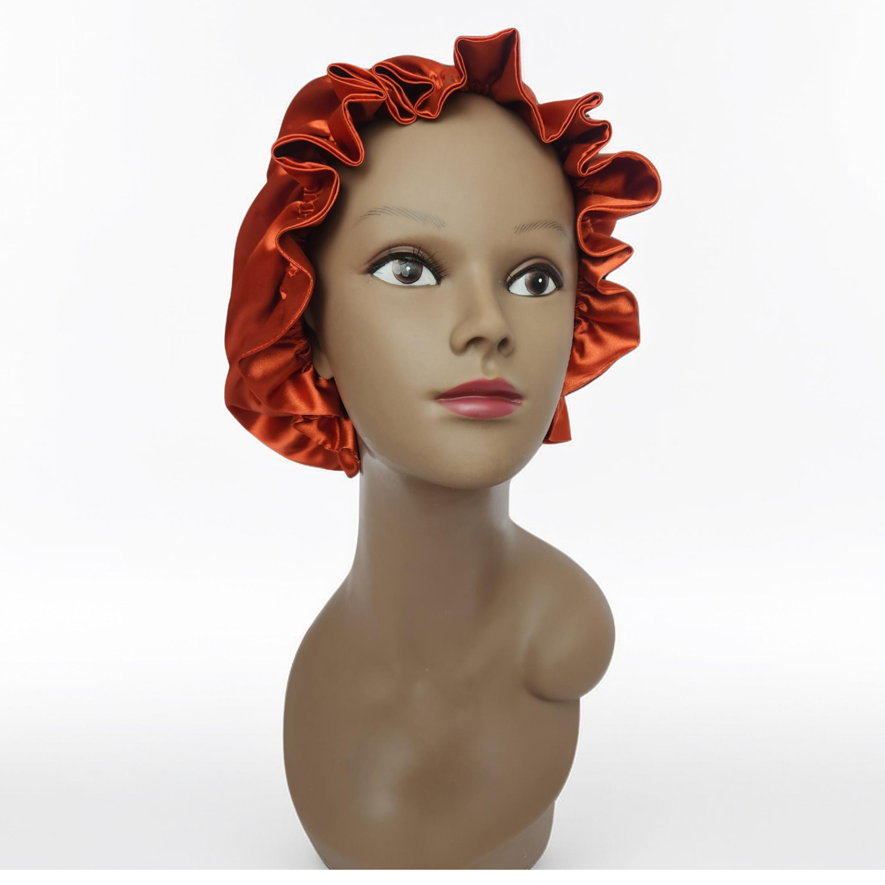 Elastic Ruffle Bonnet - burnt sienna