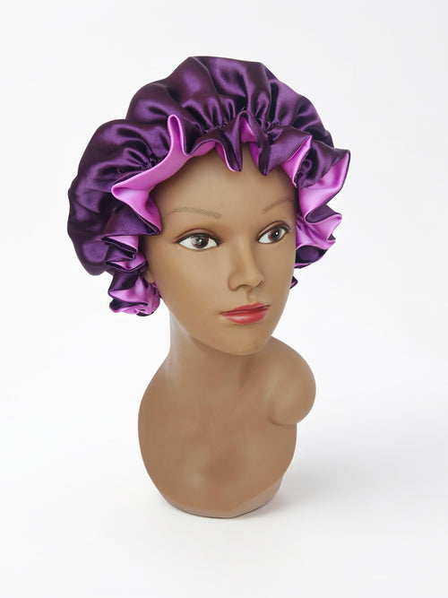 Elastic Ruffle Bonnet (Two Toned) - purple