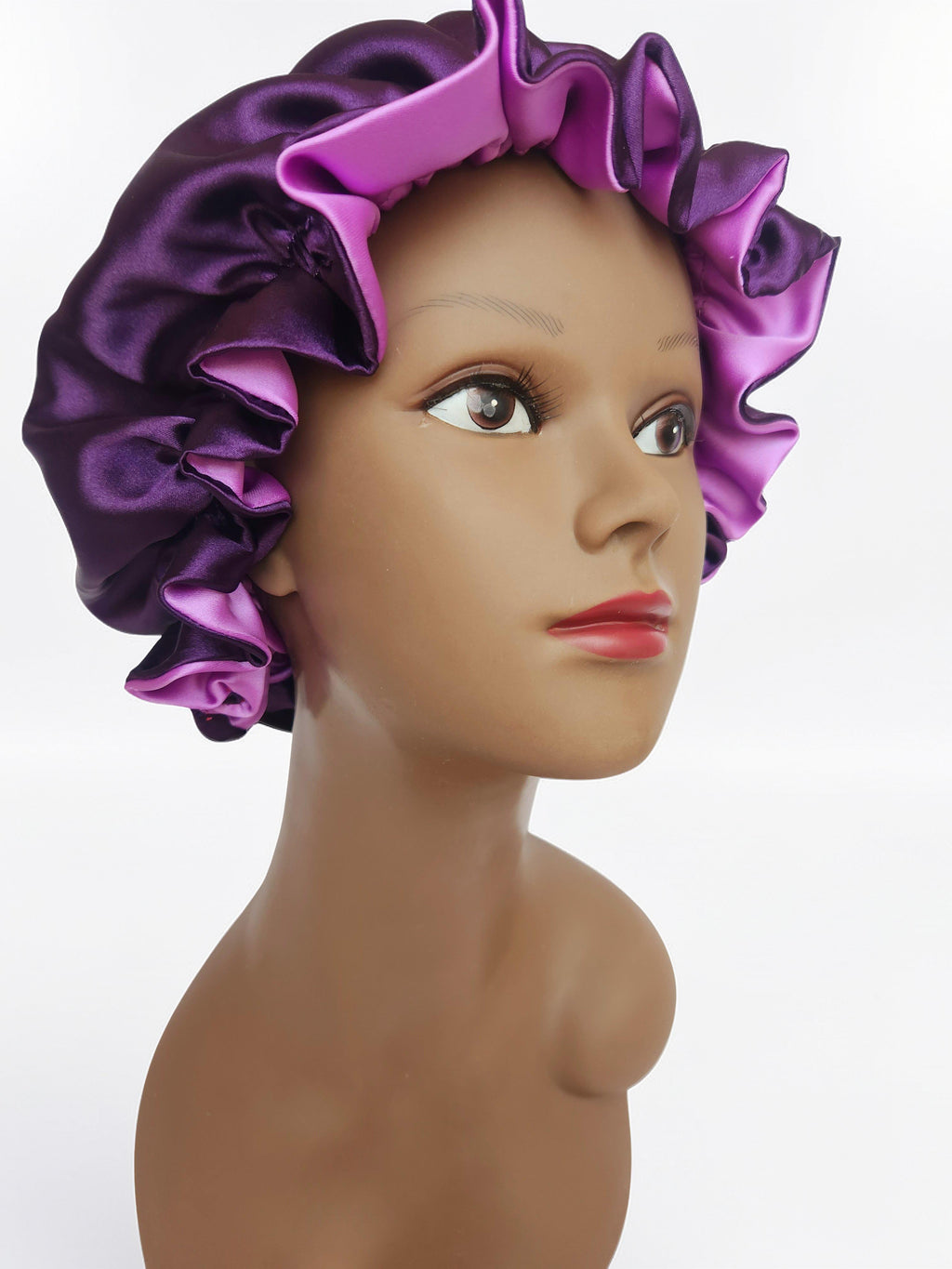 Elastic Ruffle Bonnet (Two Toned) - purple
